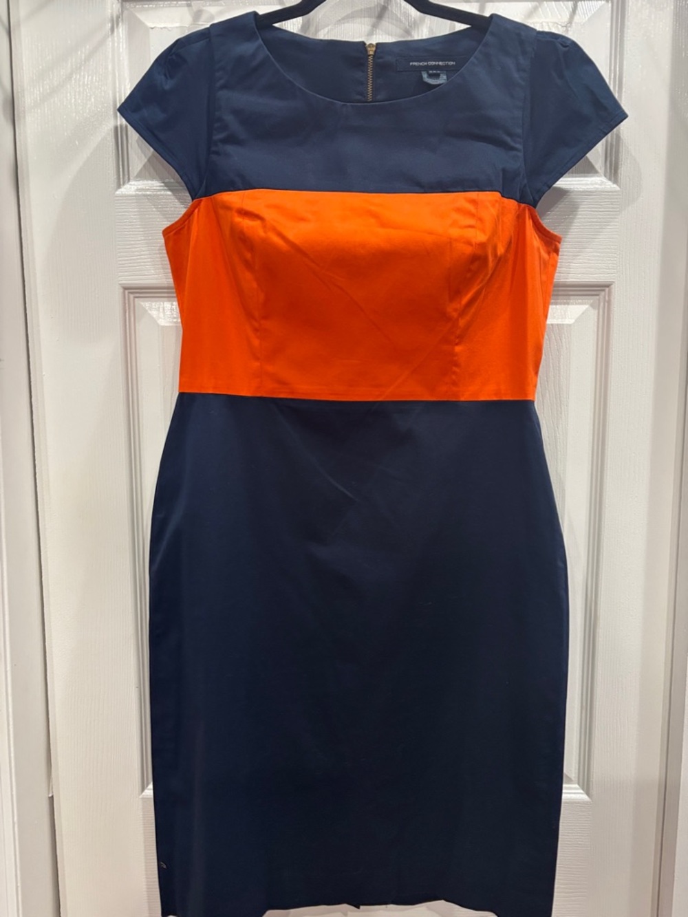 French Connection Navy and Orange Midi Sheath Dress